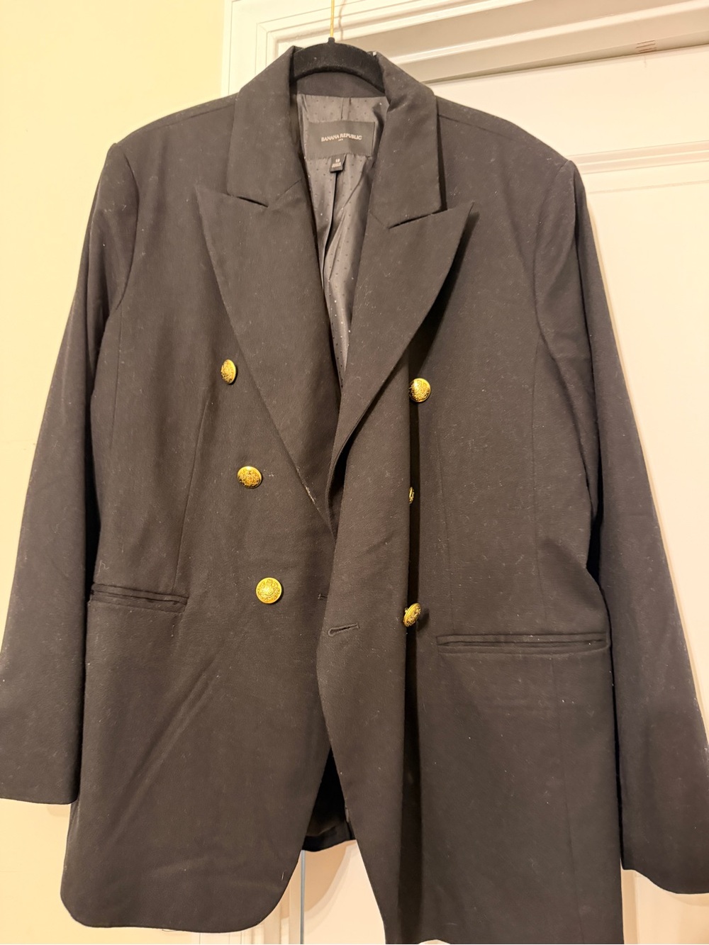 Banana Republic Black Double-Breasted Blazer with Gold Buttons